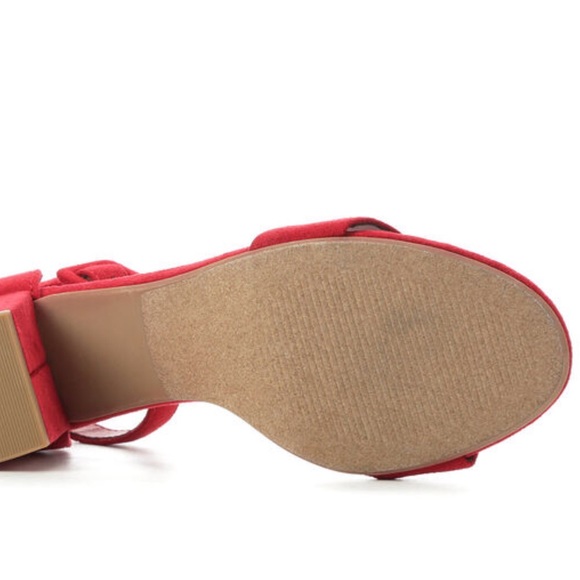 Cake Bright Red Suede Buckle Chunky Heeled Sandal - Picture 5 of 8